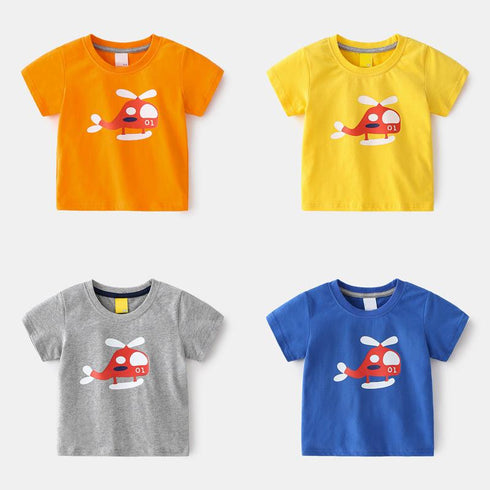 Summer Boys Plane Printed Short Sleeve